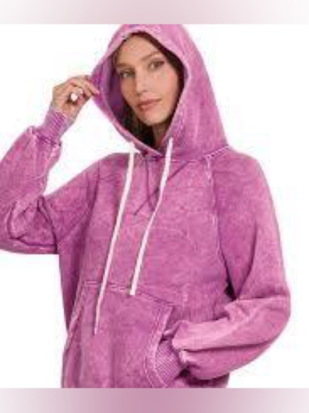 NWOT SIZE L Zenana acid wash  Magenta Hooded Pullover w/ White Drawstrings